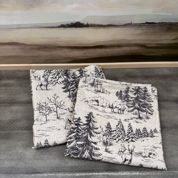 Pottery Barn Rustic Forest King Pillowcases Set/2 Woodland Cabin Deer Washed - Picture 1 of 7